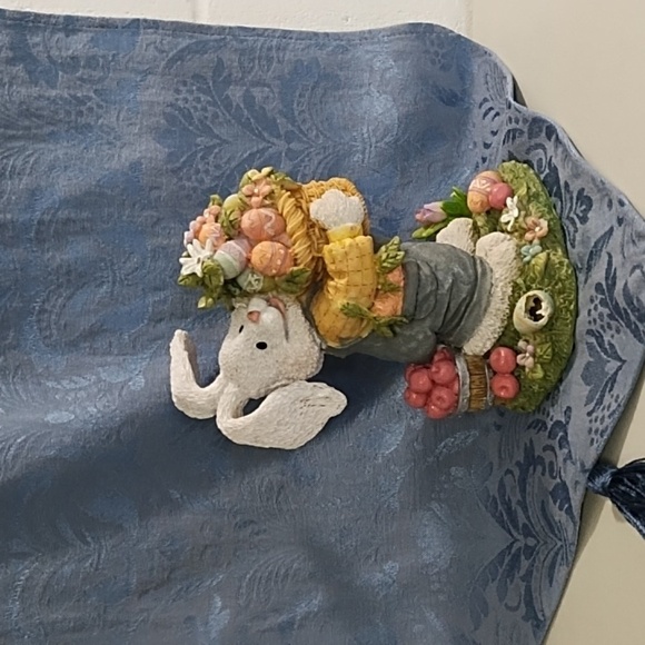 Charming Easter Scape Bunny Figurine & Blue Table Runner 70" L X 13" W - Picture 9 of 16